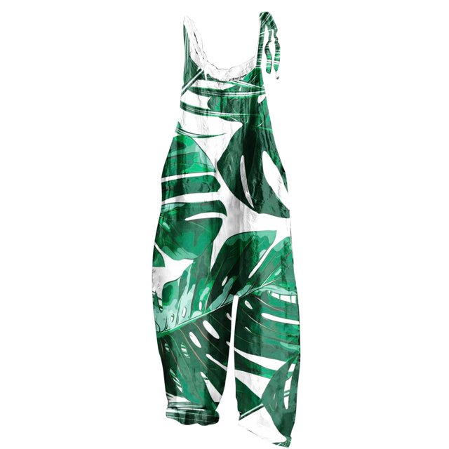 Pisexur Femmes Summer Casual Combinaisons Dressy Hawaii Print Sans Manches Rompers Spaghetti Sangle Réglable Shorts Amples Combinaison avec Poches