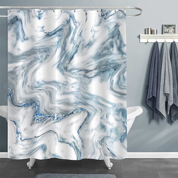 Ensemble de Rideau de Douche en Marbre Bleu, Rideau de Douche Moderne Abstrait pour Déco de Salle de Bain, Rideau de Douche Standard Bleu Pâle pour Baignoire, Rideau de Douche en Tissu Imperméable et Lavable, 72 x 72