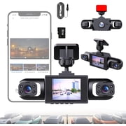 Full View Car Dashcam System Wireless, 360° Upgraded 1080p 4 Channel Dash Cam, HD Night Vision, Loop Recording, Parking Monitor with 32GB Card (Four Lenses)