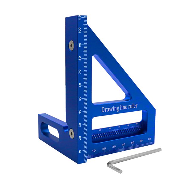 yeacher Règle de Menuiserie en Alliage d'Aluminium avec Mesure d'Angle 45°/90°, Trou pour Marquage de Précision, Durable et Résistant à la Rouille, Idéal pour les Charpentiers et les Amateurs de Bricolage (Bleu)
