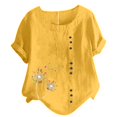 thumbnail image 1 of CHOK Mchoice Chemises pour Femmes 2024 à Manches Courtes Décontractées Hauts Grande Taille Col Rond Imprimé Ample Blouse en Coton et Lin à Boutons, 1 of 5