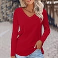 thumbnail image 2 of Timegard Hauts pour Femmes Col en V Manches Longues T-Shirt Basique Couleur Unie Blouse Confortable Tunique Décontractée d'Automne, 2 of 5