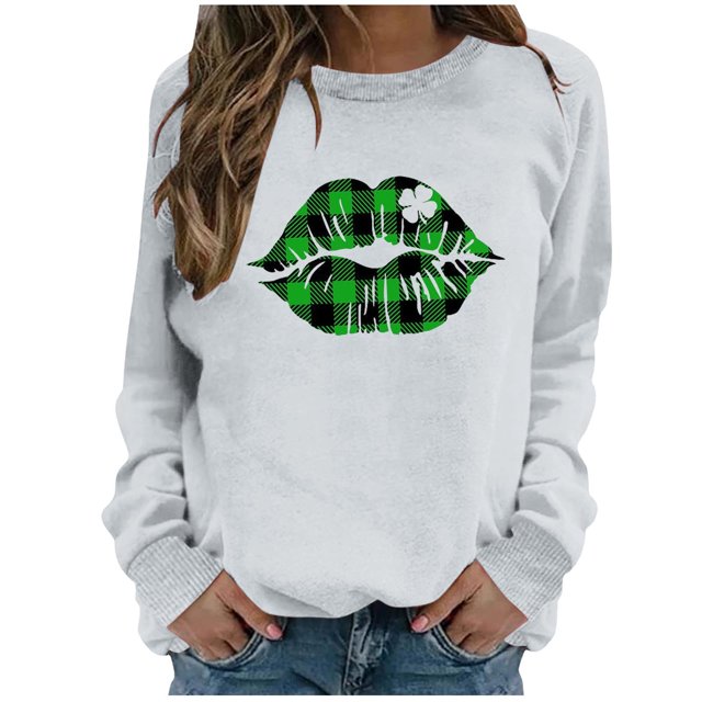 CEHVOM Womens Solid Shirts Round Neck Long Sleeve Tops Printed Regular Blouse Clearance