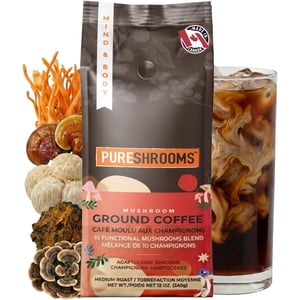 PureShrooms Perfect 10 Champignons au sol Café - Turquie Tail, Chaga, Lion's Mane, Reishi, Cordyceps, Maitake, Shiitake et plus (Parfait 10, 340g)