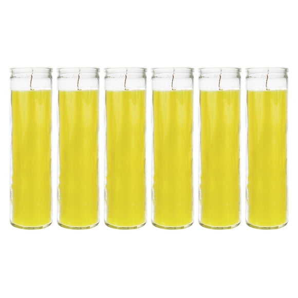 Mega Candles 6 pcs Unscented Yellow 7 Day Glass Container Devotional Prayer Candles, Premium Wax Candle 2 Inch x 8 Inch, Great for Sanctuary, Vigils, Prayers, Blessings, Religious, Memorials