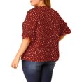 thumbnail image 3 of GRACE & GRANDEUR Blouse pour Femme Grande Taille, devant à Volants, Manches Smockées, Col en V, Haut Uni Décontracté 3X Rouge Blanc, 3 of 7