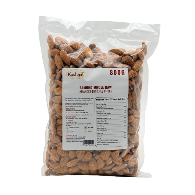 Kasturi Amandes Entières Crues 800 g, Non Rôties, Non Salées