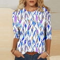 thumbnail image 1 of Soki T-Shirts de Mode pour Femmes, Col Rond Décontracté, Manches 3/4, T-Shirt Ample, Chemisiers et Chemises pour Dames, 1 of 5