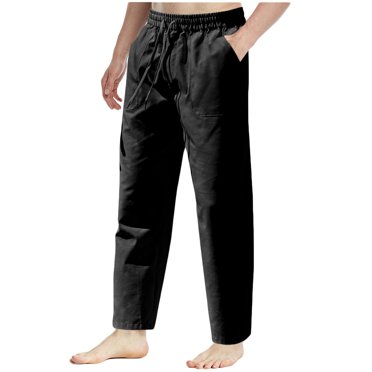 Cameland Men Elastic Waist Casual Trousers High Waist Drawstring Pockets Pants Straight Outdoor Pants