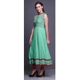 thumbnail image 3 of Bimba Robe Anarkali Damassée Vert Aigue-Marine Col Mandarin Sans Manches Kurtis pour Femmes Robe Maxi à Imprimé XXX-Large, 3 of 6