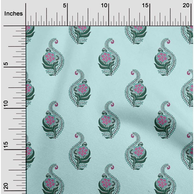 oneOone Cotton Poplin Fabric Leaves & Floral Block Print Fabric By Yard 42 Inch Wide