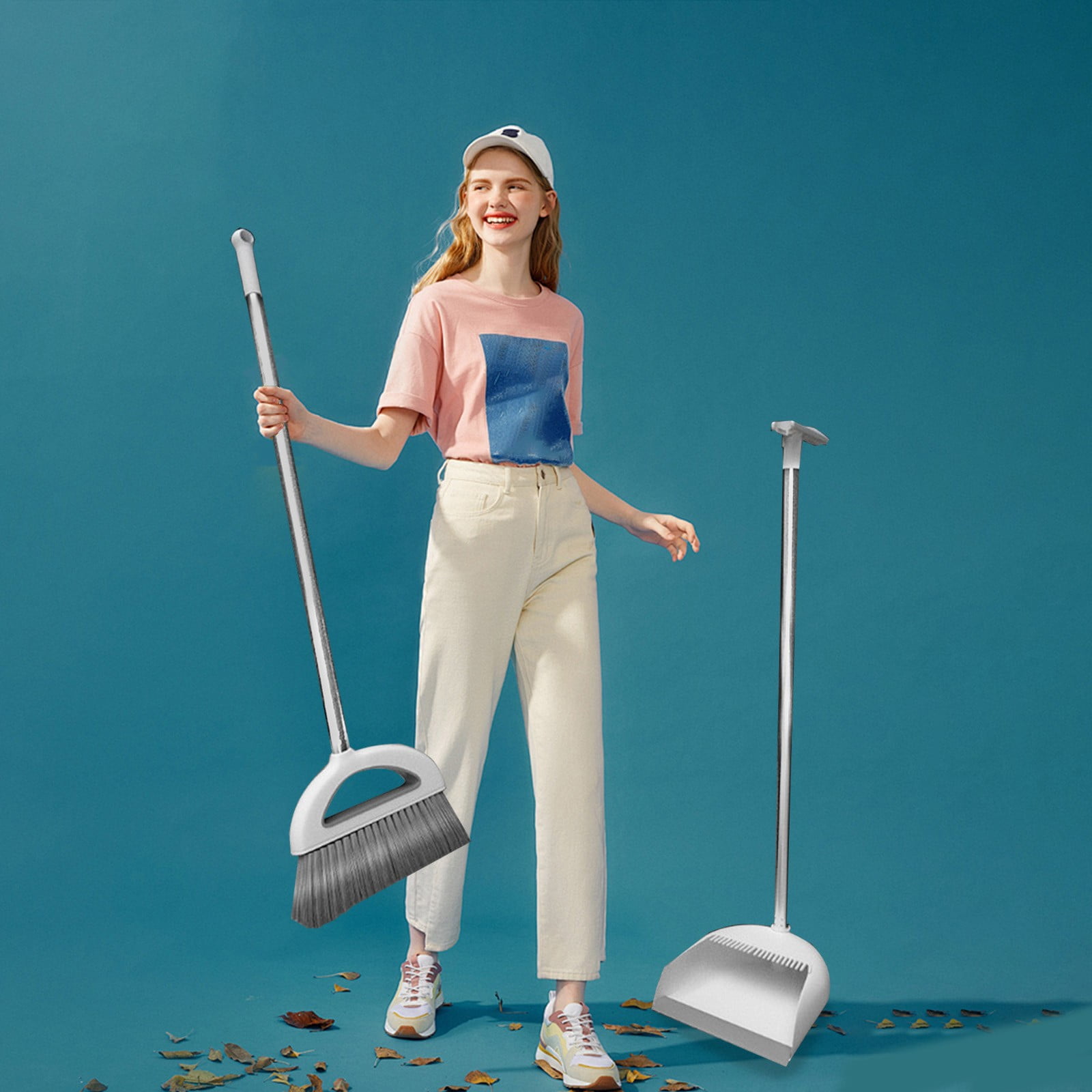 Chmadoxn Dorm Room Essentials, Cleaning Supplies Brooms Indoor Standing Storage Buckle Type Brooms And Dustpan Set With Scraping Teeth And Scraper Cleaning Suitable For Home Portable Broom
