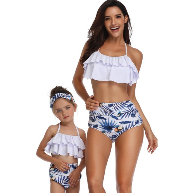 Girls Swimsuits Floral Leaf: 2PCS Printed Bathing Suit Beach Swimwear for Kids