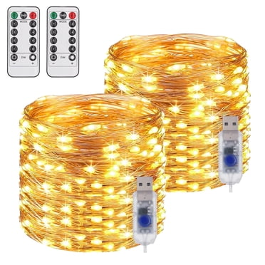NITIDSKY USB Christmas Lights 66ft 200 LED Fairy Lights Wedding Party Decoration,Warm White,2 Pack