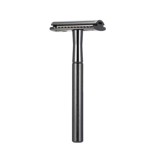 Black Stainless Steel Safety Razor for Men - Premium Double Edge Shaving Tool with Ergonomic Anti-Skid Handle, Easy Blade Replacement & Cleaning, Long-Lasting Rust-Resistant Construction (Blades Not