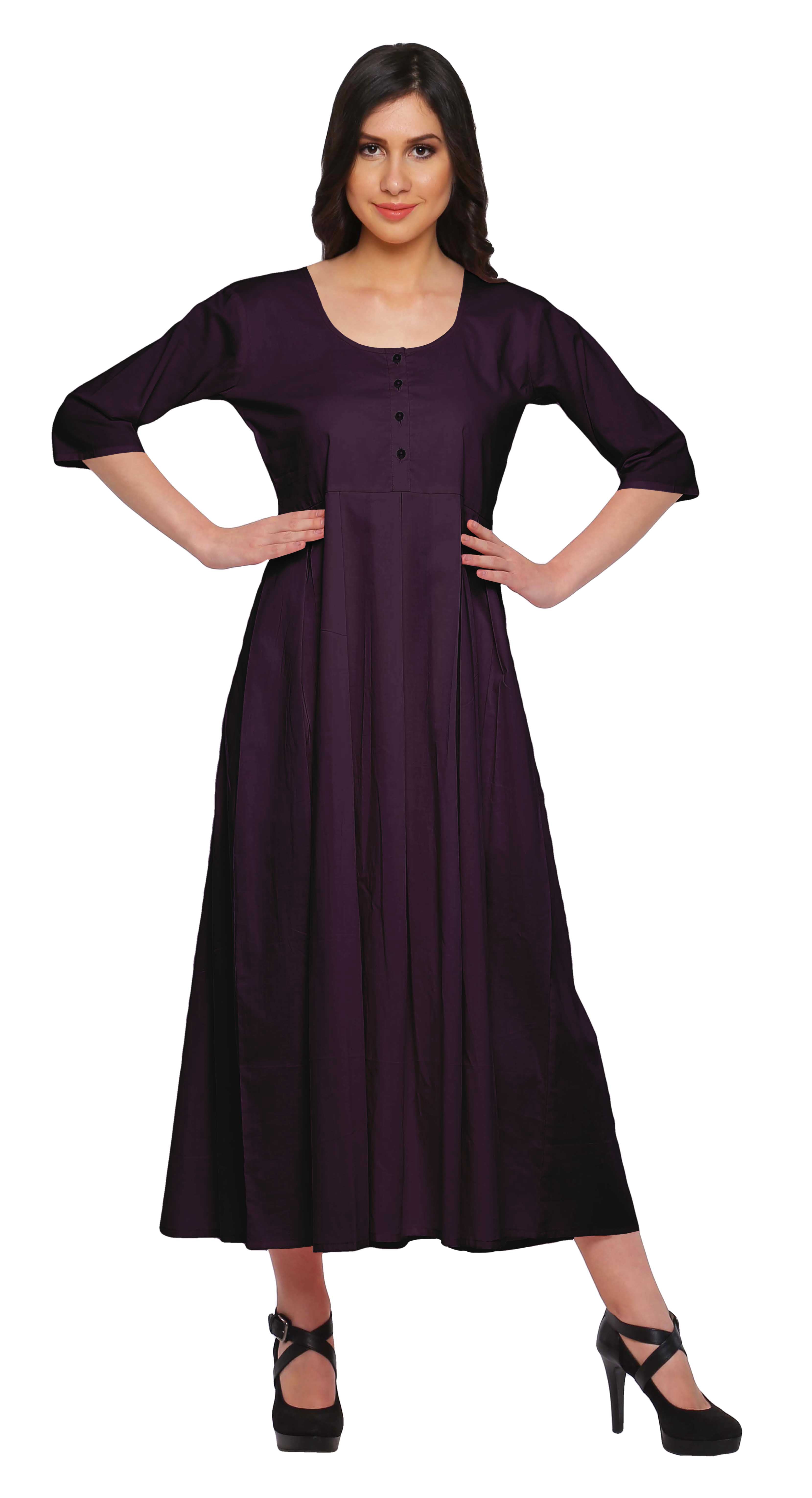 Moomaya Kurtis Indiennes pour Femmes Unies à Encolure Dégagée Manches 3/4 Blouse Longue
