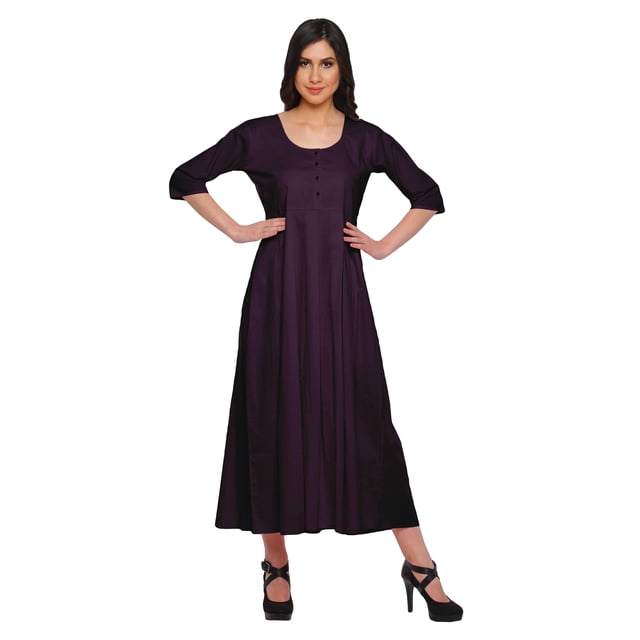Moomaya Kurtis Indiennes pour Femmes Unies à Encolure Dégagée Manches 3/4 Blouse Longue
