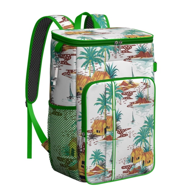 Exotic Palm Tree Soft Cooler Bag - 20L Leakproof Camping Cooler Backpack with Multiple Pockets for Travel & Beach Vacation
