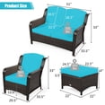 thumbnail image 4 of Costway 5PCS Patio Rattan Furniture Set Loveseat Sofa Ottoman Turquoise Cushion, 4 of 10