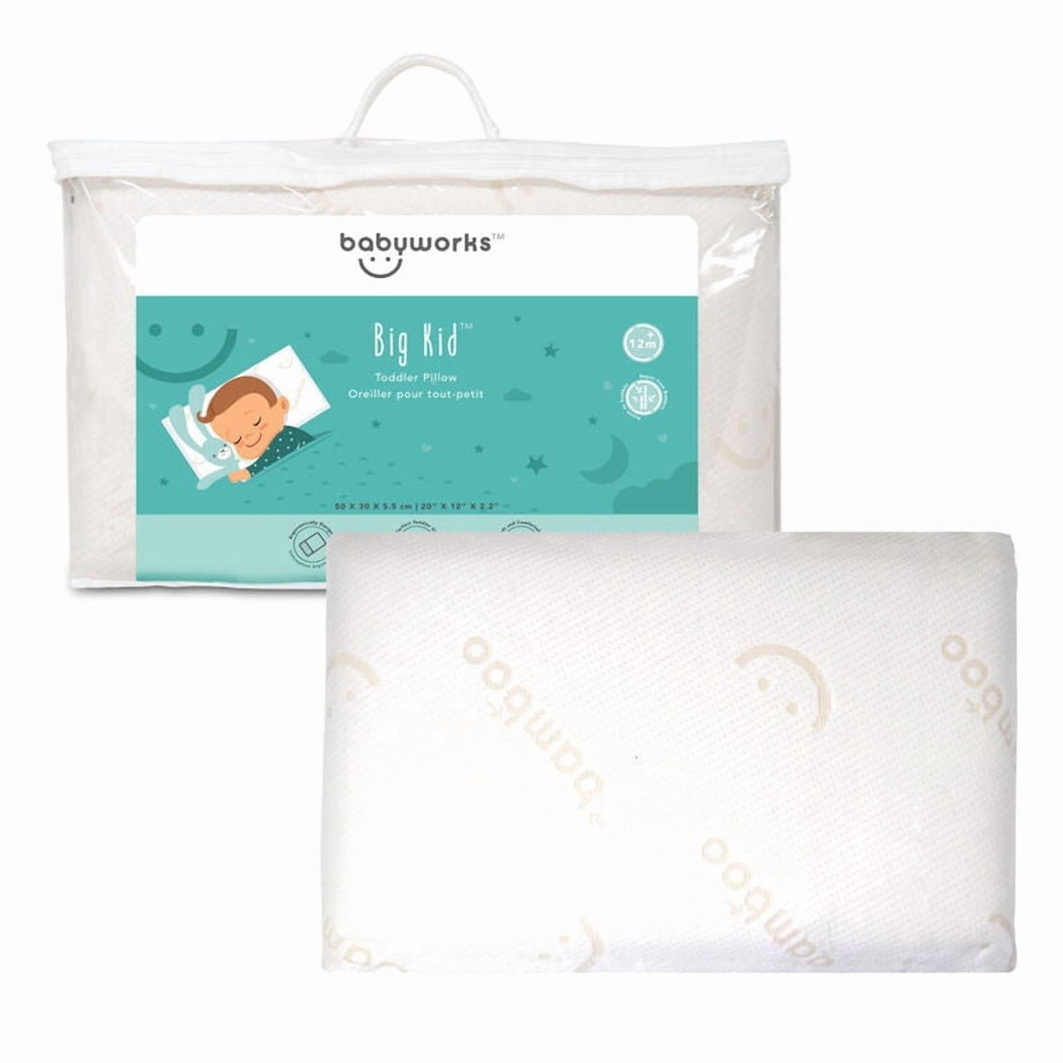 Babyworks™ Big Kid Pillow with Bamboo Pillowcase - Soft, Supportive and Breathable Memory Foam with Hypoallergenic Bamboo Cover, Washable and Removable Cover.