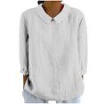 thumbnail image 2 of AherBiu Chemises en Lin pour Femmes Manches 3/4 Col à Revers Style Rétro Hauts Décontractés Amples Mode Automne 2024 Blouses, 2 of 5