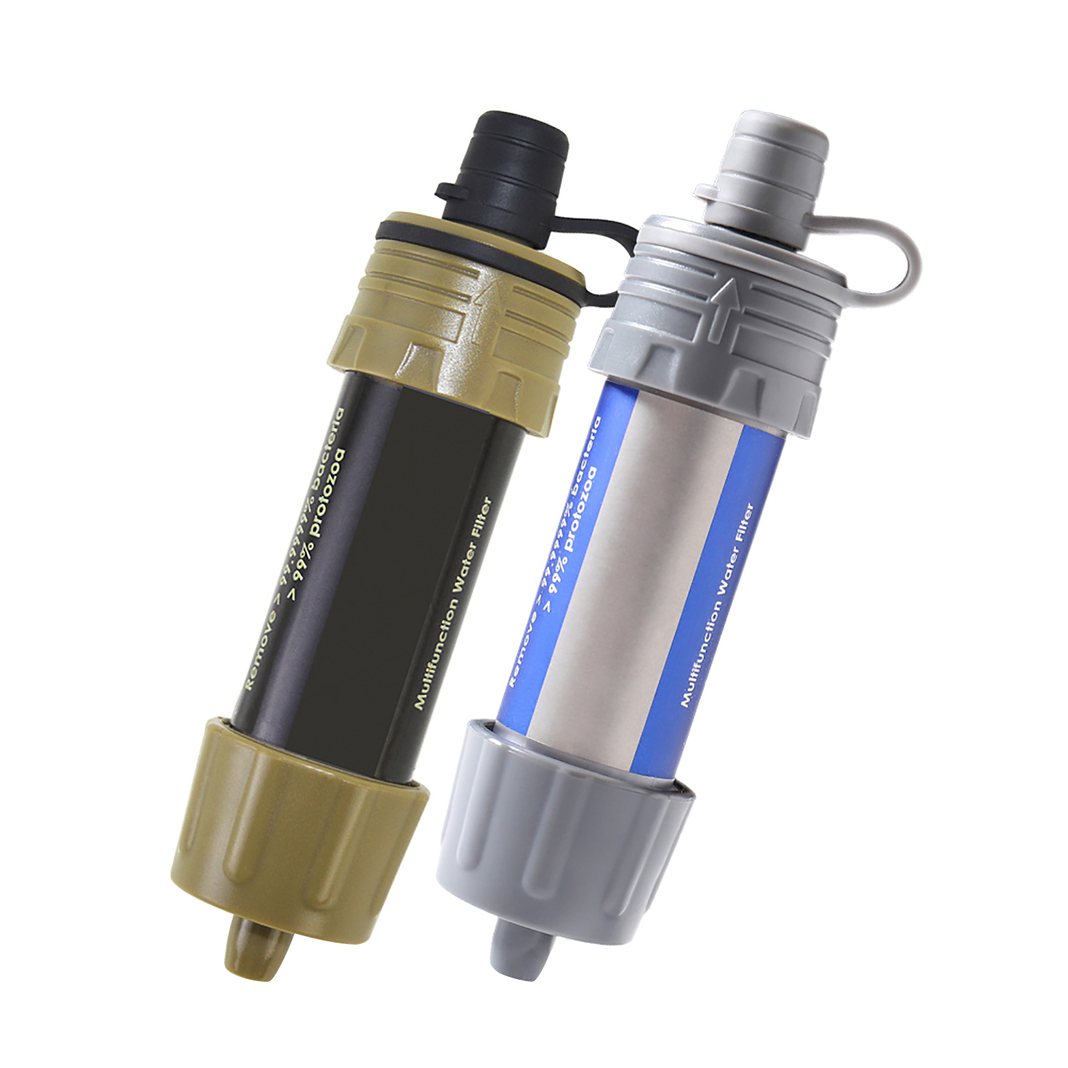 Graflsoa Dual-Pack K8625 Portable Water Filter Straw for Outdoor Adventures, Army Green & Grey, Compact & Lightweight Design for Camping, Hiking, and Emergency Use