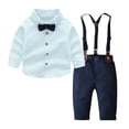 thumbnail image 2 of RXIRUCGD Ensemble de Mode pour Enfants à Rayures Chemise à Bretelles Pantalon Ensemble 2 Pcs Haut/chemise à Manches Longues à Col Rond ( Vert, Taille : 80 ), 2 of 4