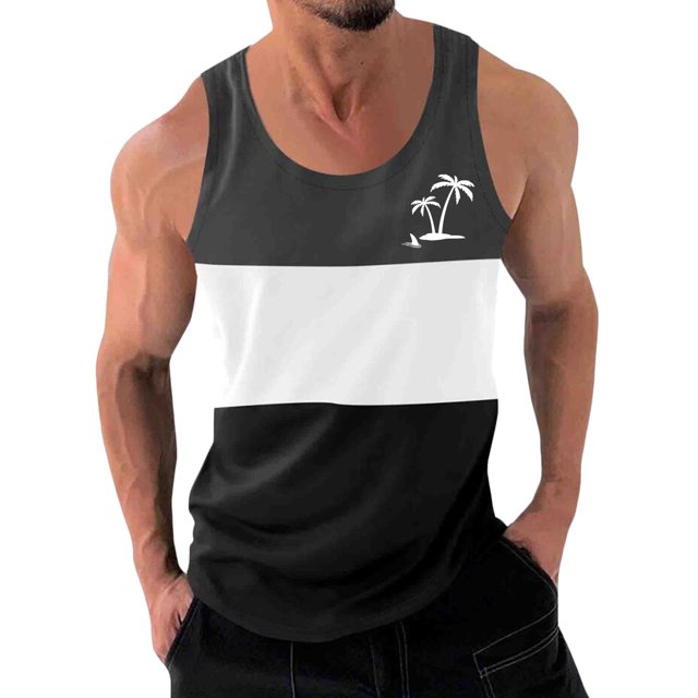 Lolmot Débardeur pour Hommes, Débardeurs de Sport à Col Rond pour Hommes, Mode Décontractée, Chandail à Imprimé Patchwork