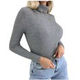 thumbnail image 1 of Dagegui Chandails à Col Roulé pour Femmes, Tricot Côtelé, Manches Longues, Chandail Extensible Ajusté, Hauts d'Automne Gris, P, 1 of 5