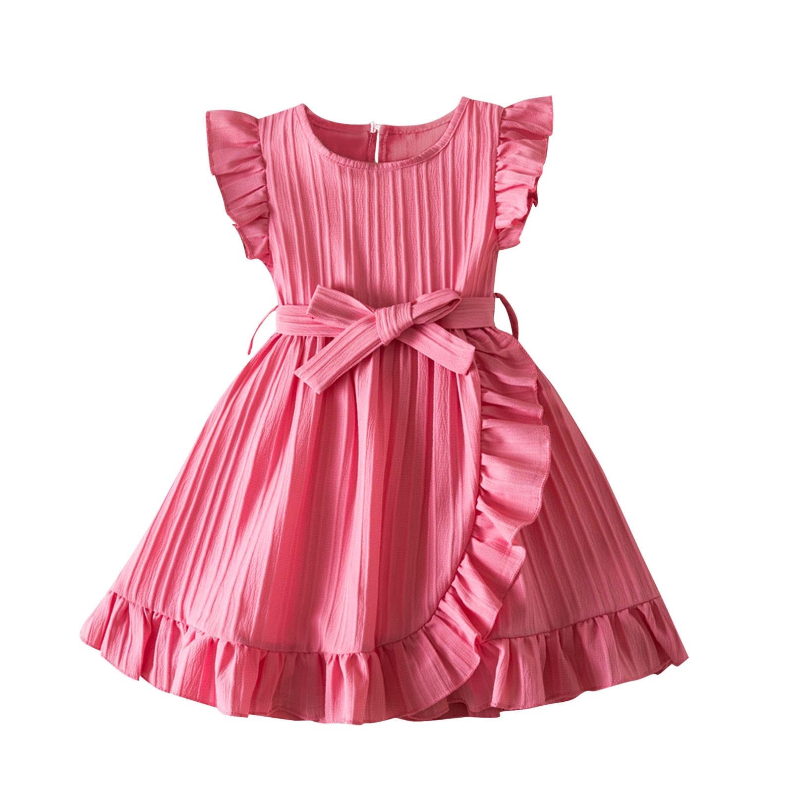zbxnLI Robes à Manches à Volants pour Tout-Petites Filles, Mignonnes, Col Ras du Cou, Robes d'Été Trapèze, Robes de Fête d'Anniversaire et de Soirée