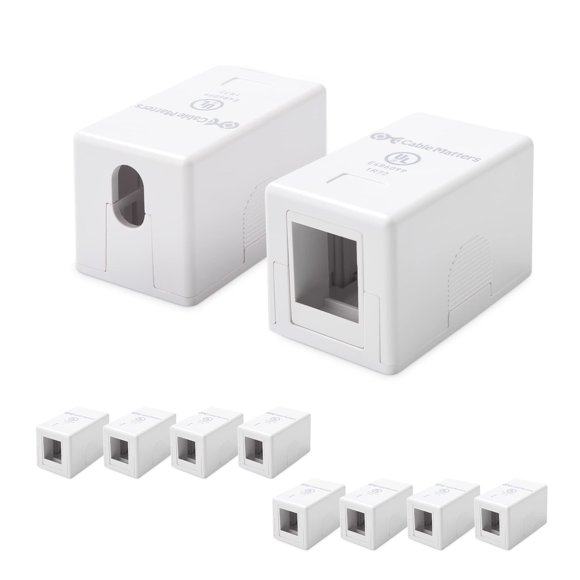 Cable Matters UL Listed 10-Pack 1-Port Keystone Jack Surface Mount Box in White