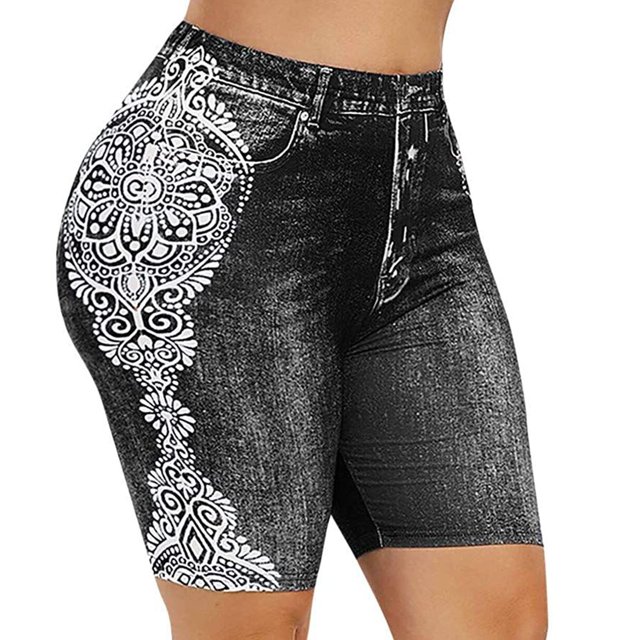 Jsaierl Womens Fake Jean Shorts Plus Size Summer Distressed Denim Shorts Pants Ripped Pull On Bermuda Jean Shorts 2024