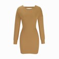 thumbnail image 4 of cfhntfmh Robes Moulantes pour Femmes Ajustées Col Ras du Cou Manches Longues Robe Mini en Tricot Côtelé Mode Découpe au Dos Robe de Soirée, 4 of 6