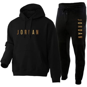 Men's Tracksuits Full, Jordan Jersey Hoodies and Sweat Pants 2 Piece,Classic Comfy Vintage Sweatshirt Long Sleeve Tops and Bottom for Home Gym Black-M