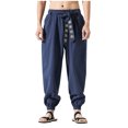thumbnail image 1 of Birdeem Pantalon Homme et Lin Couleur Unie avec Poches et Cordon de Serrage, 1 of 3