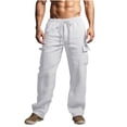 thumbnail image 2 of asjyhkr Mens Cotton Linen Pants Drawstring Elastic Breathable Casual Sweatpants with Pockets, 2 of 6