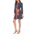 thumbnail image 4 of Unique Bargains Robe Chemise à Manches Longues Vintage Florale à Col Contrastant pour Femmes Bleu Foncé S, 4 of 6