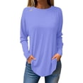 thumbnail image 1 of LLYwey Chandails en Coton pour Femmes en Solde Blouses d'Automne à Col Rond pour Femmes Couleur Unie Mode Chemises à Manches Longues Smockées Hauts Chandail à Col Rond Blouses Chemises Bleu G, 1 of 5