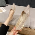 thumbnail image 4 of 2 Pcs Chaussures en Cuir pour Femmes Résistantes à l'Usure Femmes Mariage Plates en Fibre Chaussures Habillées Chaussures à Paillettes Femmes Confortables Entretien Court Femmes champagne 40, 4 of 9