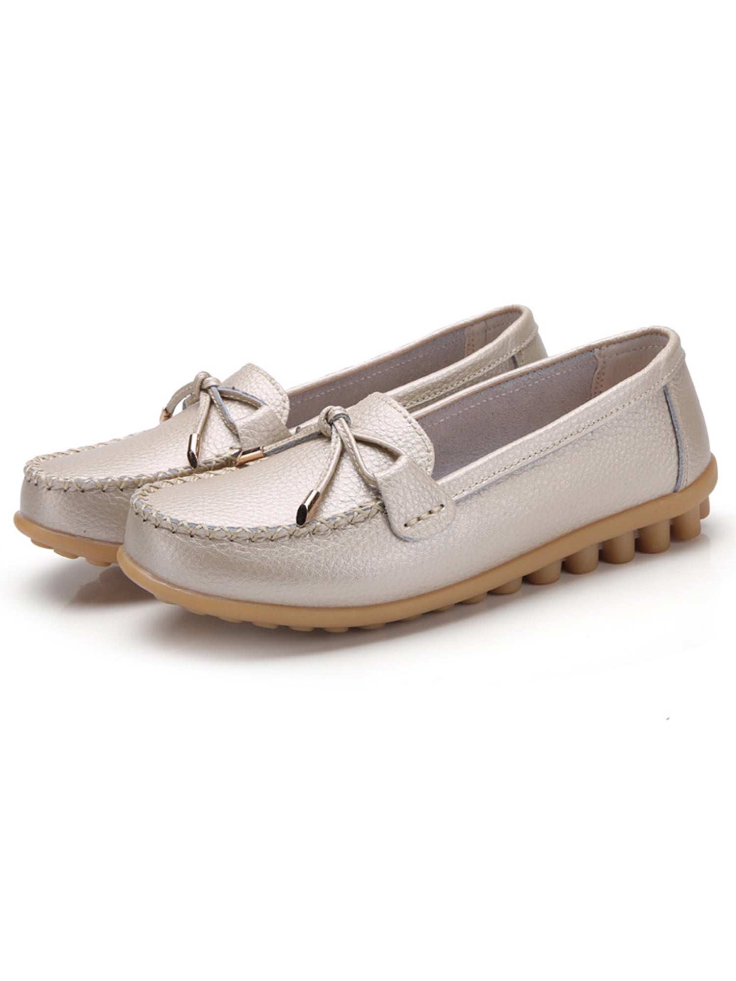 MAWCLOS Ladies Moccasins Comfort Nursing Shoes Slip On Resistant Loafers Bow Work Boat Shoe Gold 5