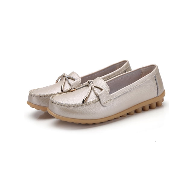 MAWCLOS Ladies Moccasins Comfort Nursing Shoes Slip On Resistant Loafers Bow Work Boat Shoe Gold 5