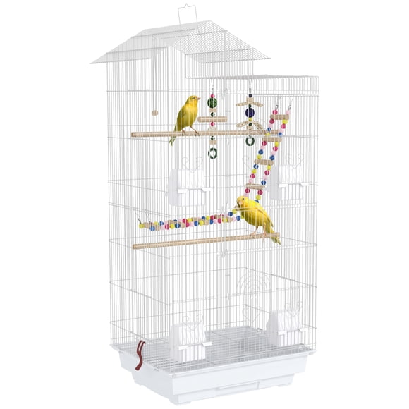 PawHut 39" Bird Cage for Budgie, Cockatiel, Conure, Small Birds, White