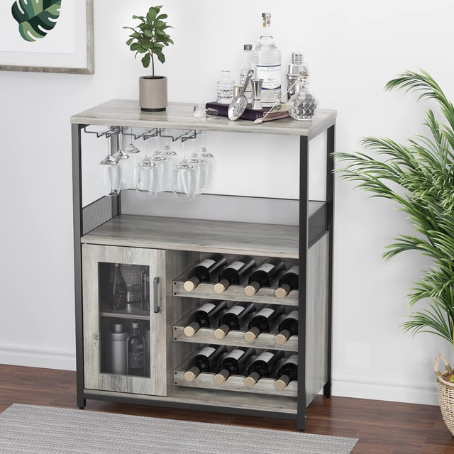 Yiwa Wine Bar Cabinet - Large Capacity Liquor Cabinet with Storage, Adjustable Shelves for Glassware, Sturdy MDF Construction, Easy Assembly Wine Rack Ideal for Dining Room Bar & Kitchen