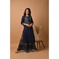 thumbnail image 2 of DWEEP SARA Ensemble Kurta de Travail en Coton Bleu pour Femmes, Veste Kutch et Jupe, Imprimé Ajrak, L/40, 2 of 8