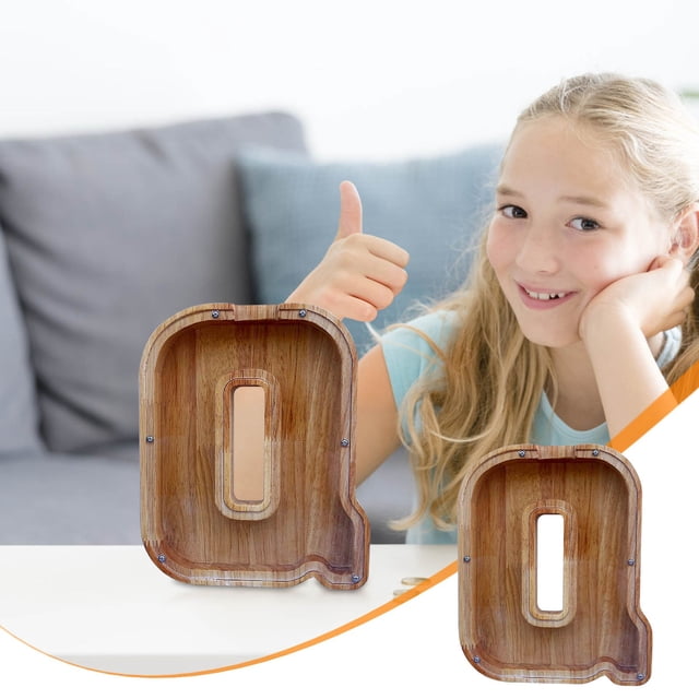 LSLJS Wooden English Letter Saving Can Transparent Glass Saving Can, Piggy Bank