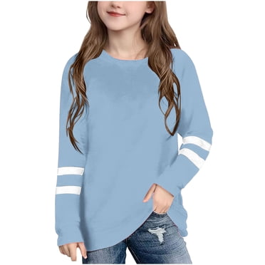 Yanlir Chemises Décontractées à Rayures pour Enfants Garçons Filles T-shirt à Imprimé Mignon Mode Ample Col Rond Imprimé Manches Longues Hauts Col O 3-14 Ans (Bleu, 9 Ans)