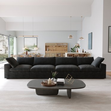 Sodrens Free Convertible Sectional Sofa Modular Couch,Modern Linen Fabric Sofa for Living Room,Apartment and Small Space,4-Seat Sofa,Black