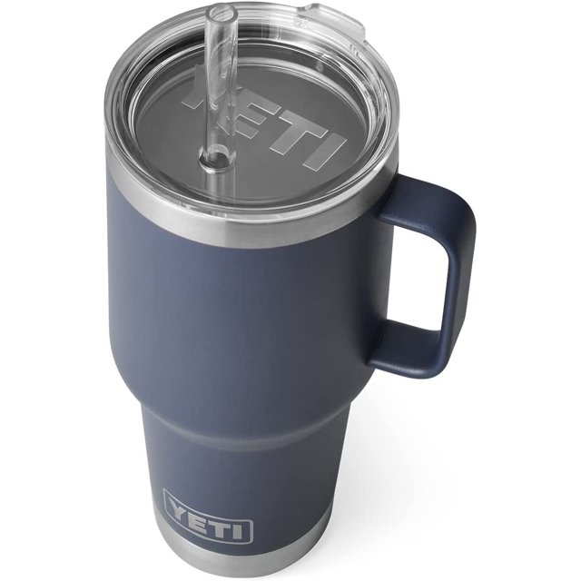 YETI Rambler Tasse en Paille 35 oz, Isolée sous Vide, Acier Inoxydable, Bleu Marine