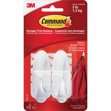 Command Medium Designer Hooks, White, 2 Wall Hooks
