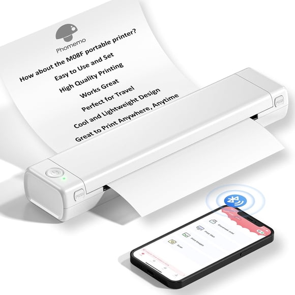 Phomemo Portable Printer Wireless for Travel, M08F Thermal Printer for Home Use Bluetooth Inkless Printer Support 8.5" X 11" Thermal Paper, Compact Printer Compatible with Android iOS Phone & Laptop
